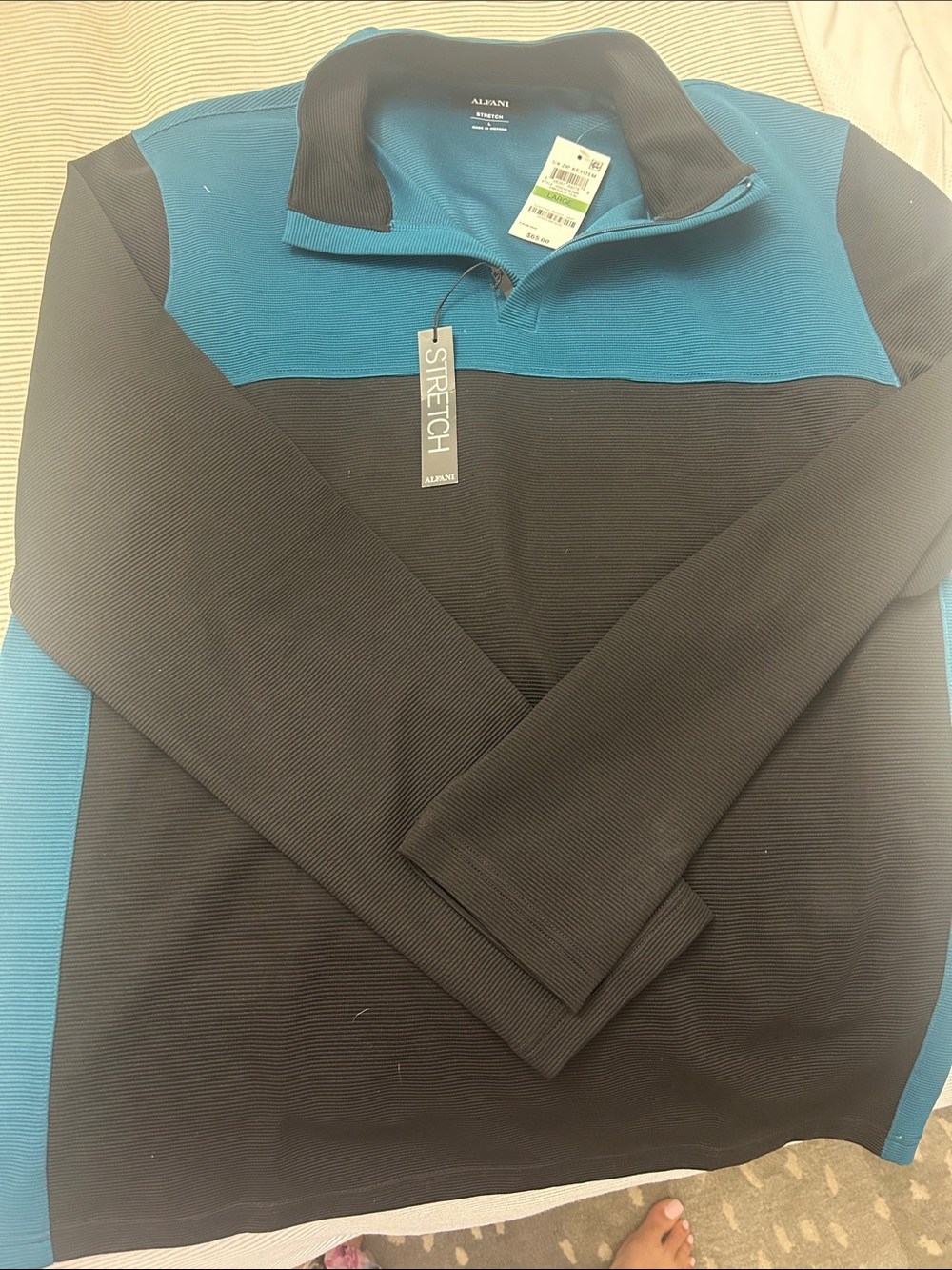 Alfani Colorblock Stretch Quarter-Zip Pullover in Teal and Black